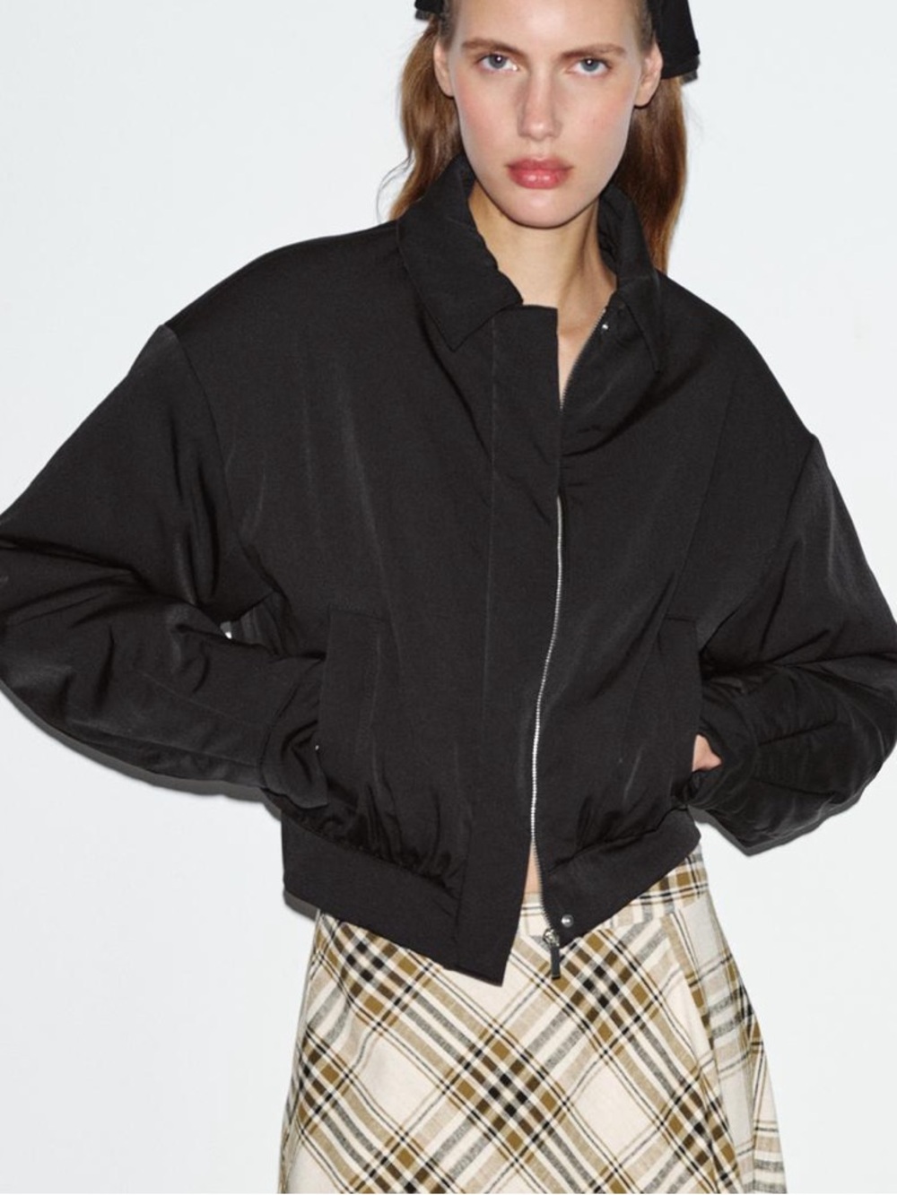 NWT Zara Full Zip Short Puffer Jacket Sz:M Black